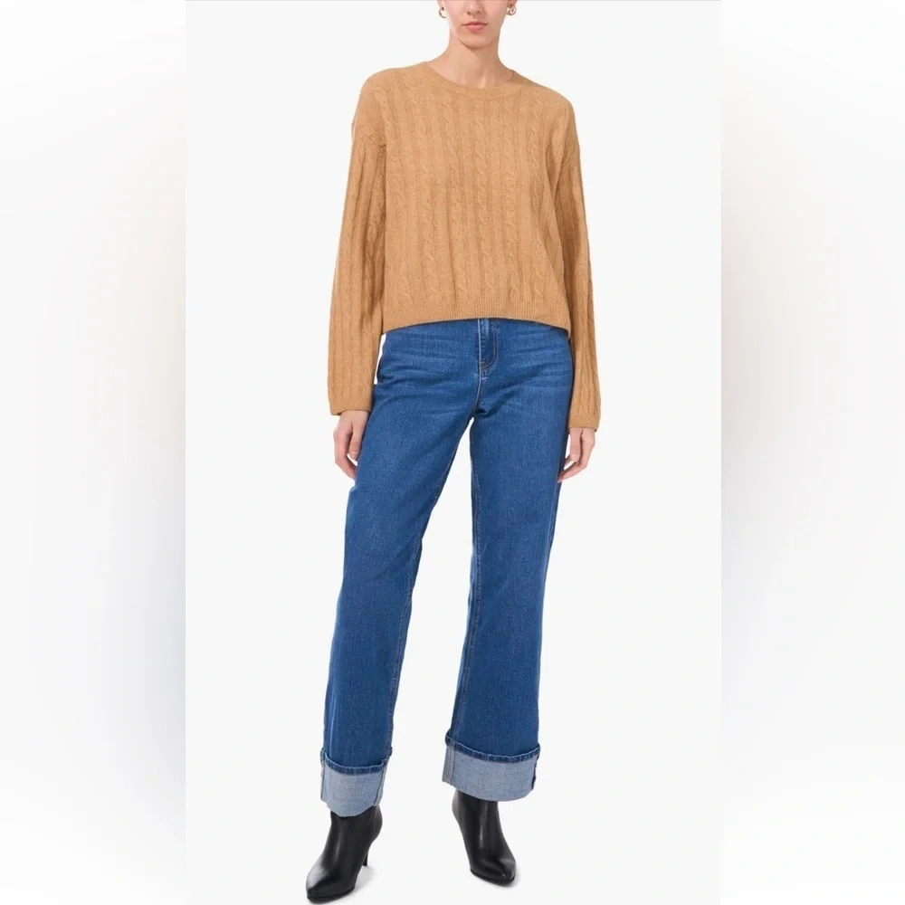 1.STATE Mixed Stitch Crewneck Sweater in Wild Oak Size Small NWOT